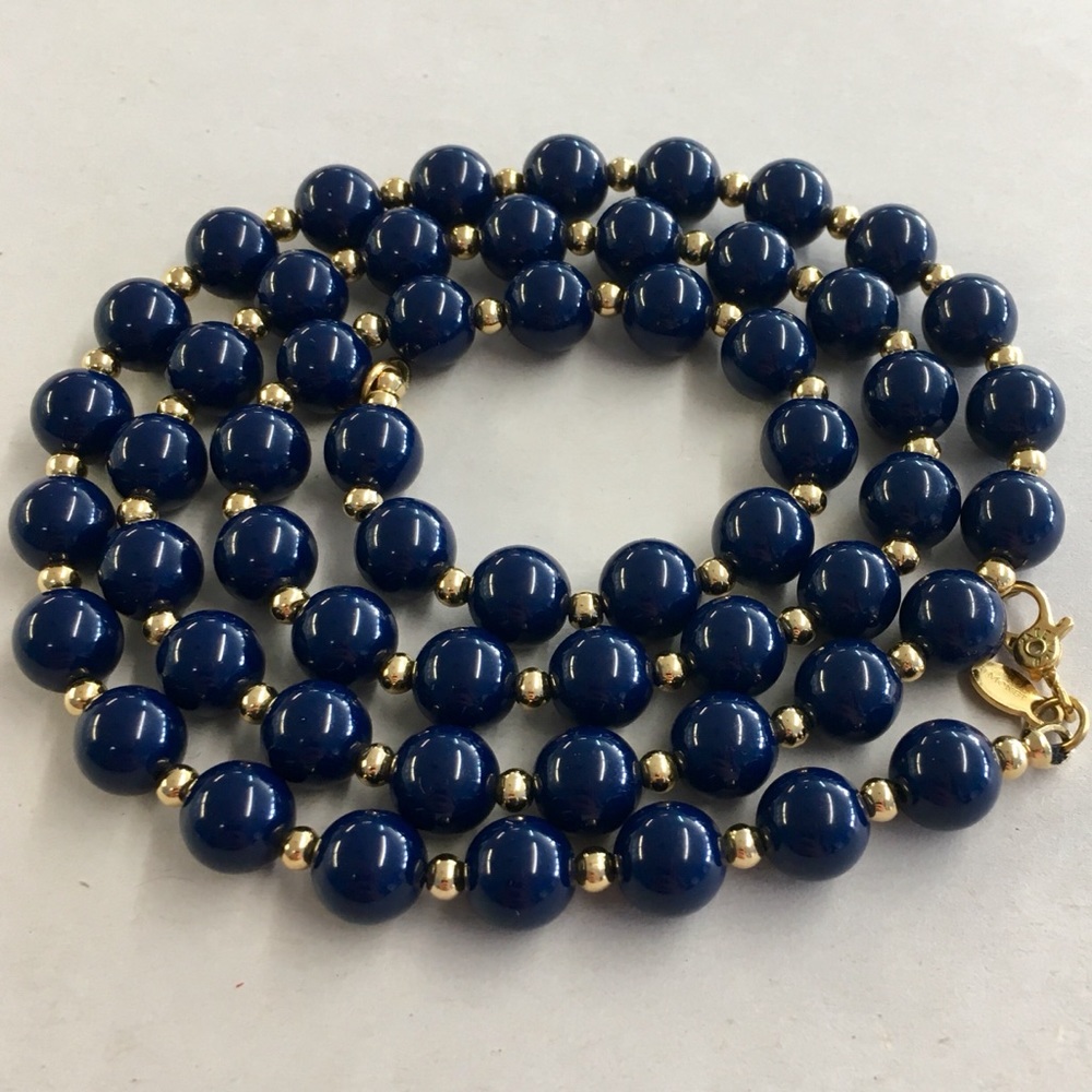 5/$25 Vintage Monet Navy Blue Gold Beaded Necklace